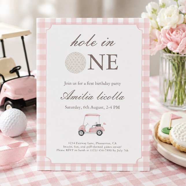 Invitación de cumpleaños de golf 'Pink Hole in One (Subido por el creador)