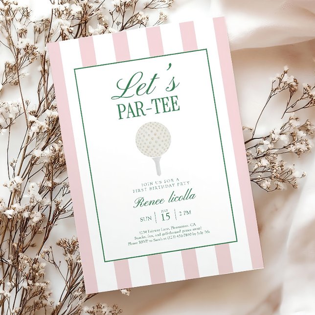 Invitación de cumpleaños de golf rosa: Let's Par-T (Subido por el creador)