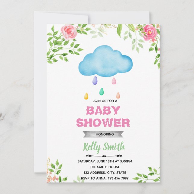 invitación de cumpleaños de gota de lluvia de prim (Anverso)