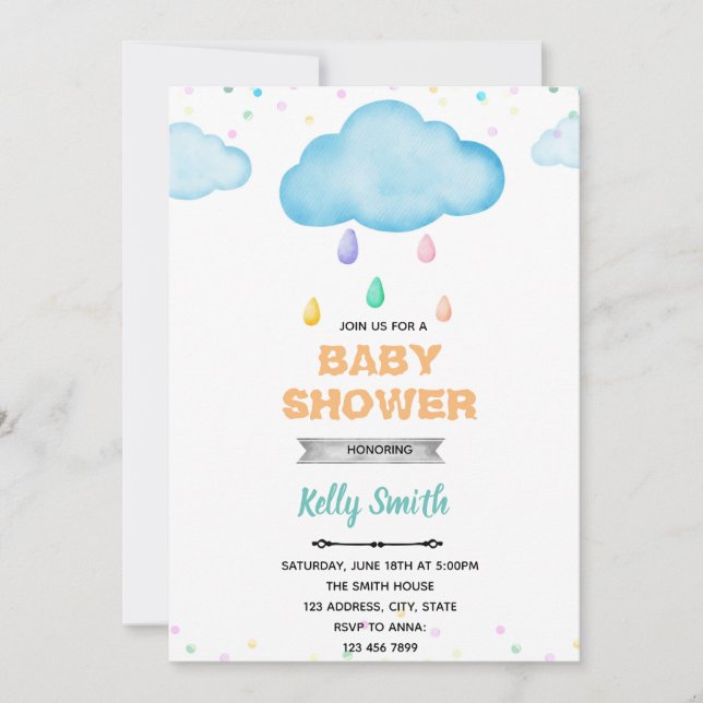 invitación de cumpleaños de gotas de lluvia (Anverso)