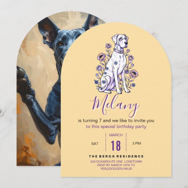 Invitación de cumpleaños de Gran Danés (Anverso / Reverso)