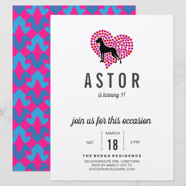 Invitación de cumpleaños de Gran Danés (Anverso / Reverso)
