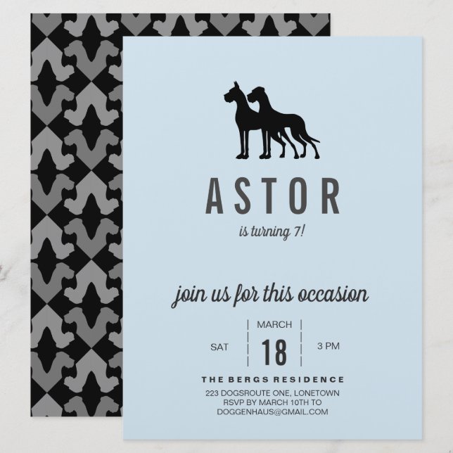 Invitación de cumpleaños de Gran Danés (Anverso / Reverso)