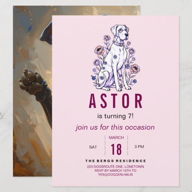 Invitación de cumpleaños de Gran Danés (Anverso / Reverso)