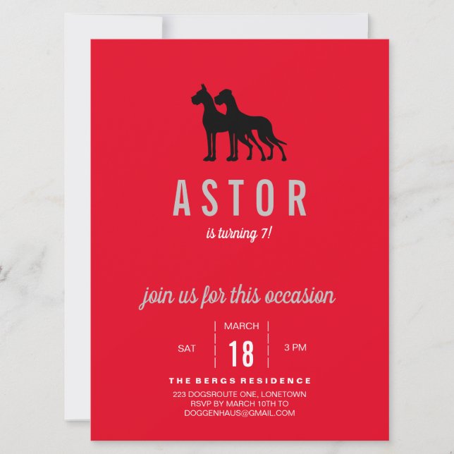 Invitación de cumpleaños de Gran Danés (Anverso)