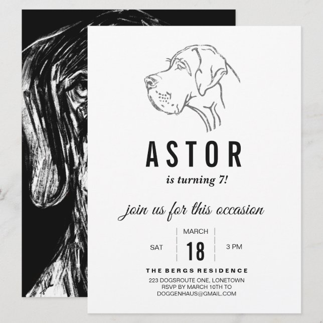 Invitación de cumpleaños de Gran Danés (Anverso / Reverso)