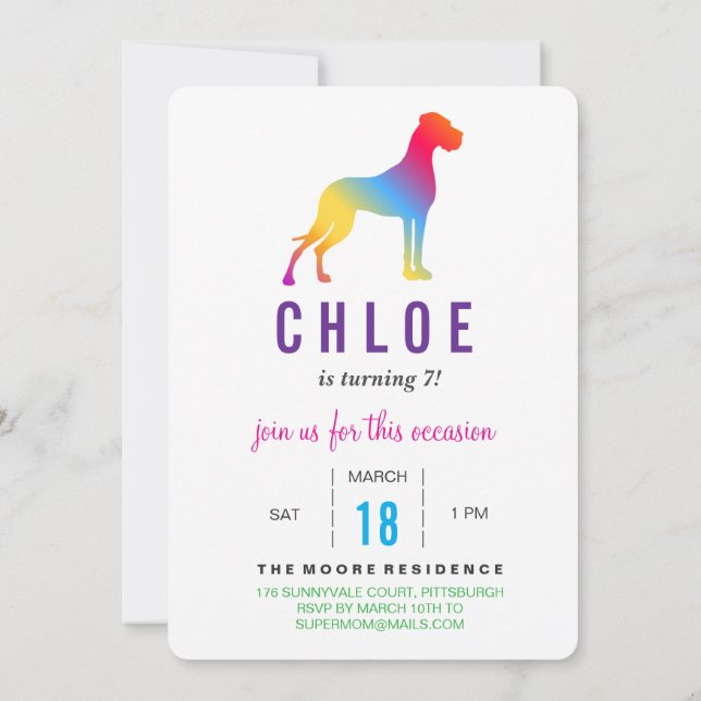 Invitación de cumpleaños de Gran Danés Burgundy (Reverso)