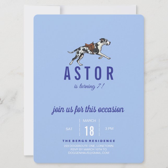 Invitación de cumpleaños de Gran Danés con foto (Anverso)