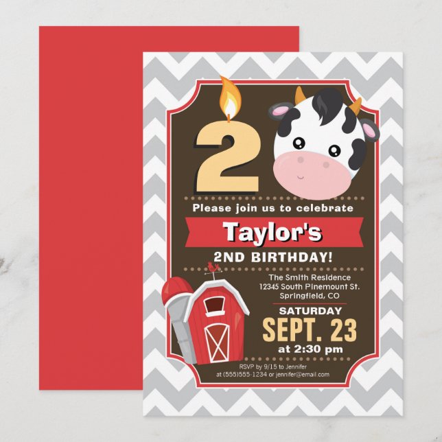 Invitación de cumpleaños de granja (Anverso / Reverso)
