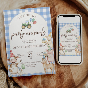 Invitación de cumpleaños de granja Animales de fie