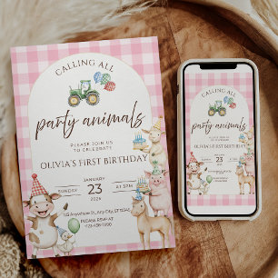 Invitación de cumpleaños de granja Animales de fie