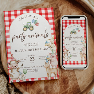 Invitación de cumpleaños de granja Animales de fie