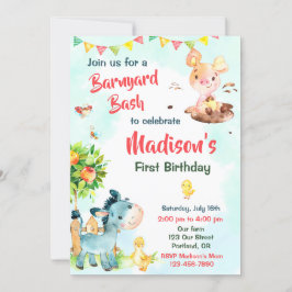 Invitación de cumpleaños de granja Animales de gra