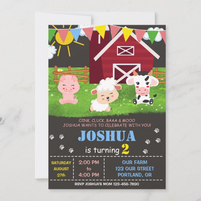Invitación de cumpleaños de granja Animales de gra (Anverso)