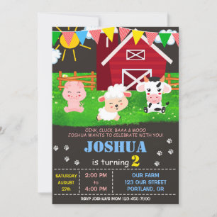 Invitación de cumpleaños de granja Animales de gra
