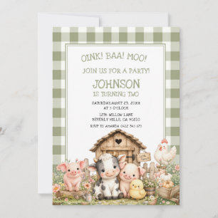 Invitación de cumpleaños de granja animales lindos