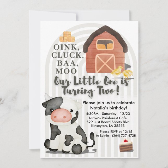 Invitación de cumpleaños de granja | Barnyard Anim (Anverso)