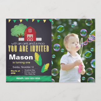 Invitación de cumpleaños de granja con foto