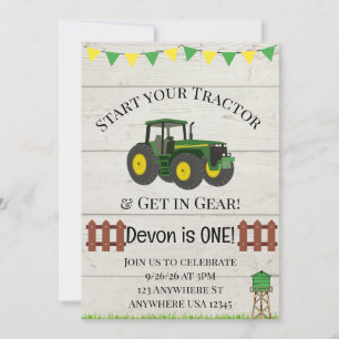 Invitación de cumpleaños de granja con tractor par