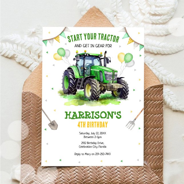 Invitación de cumpleaños de granja con tractor ver (Subido por el creador)