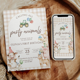 Invitación de cumpleaños de granja de animales de