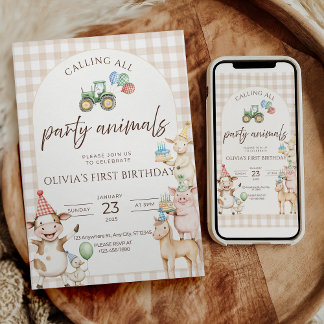Invitación de cumpleaños de granja de animales de