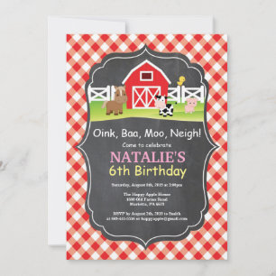 Invitación de cumpleaños de granja en pizarra Fies