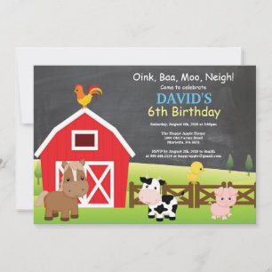 Invitación de cumpleaños de granja en pizarra Fies