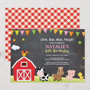Invitación de cumpleaños de granja en pizarra Fies
