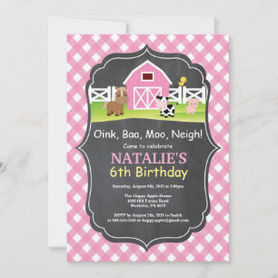 Invitación de cumpleaños de granja en pizarra Fies