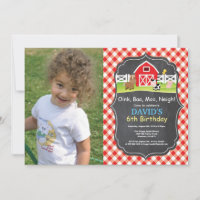 Invitación de cumpleaños de granja en pizarra Fies