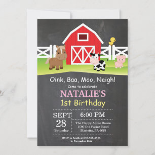 Invitación de cumpleaños de granja en pizarra Fies