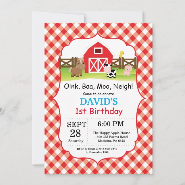 Invitación de cumpleaños de granja Fiesta de grane (Anverso)