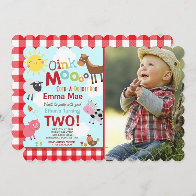 Invitación de cumpleaños de granja Fiesta de la vi (Anverso / Reverso)