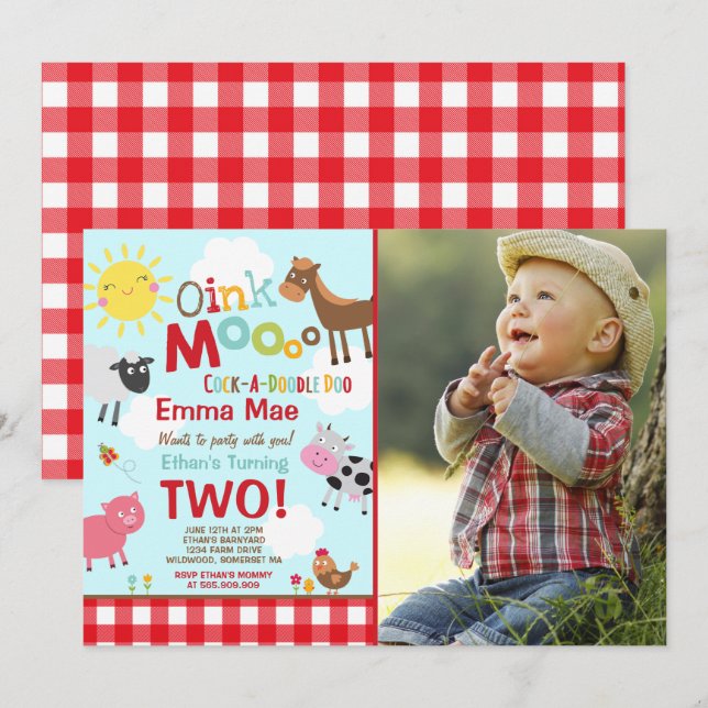 Invitación de cumpleaños de granja Fiesta de la vi (Anverso / Reverso)