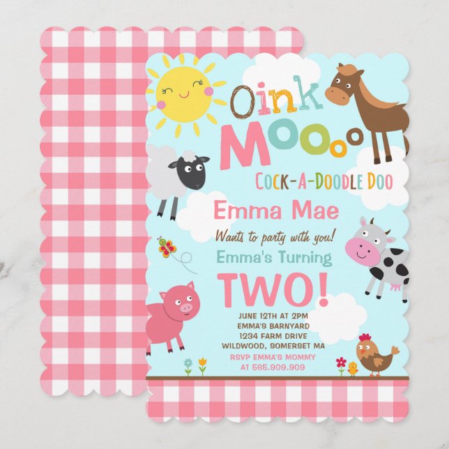 Invitación de cumpleaños de granja Fiesta de la vi (Anverso / Reverso)