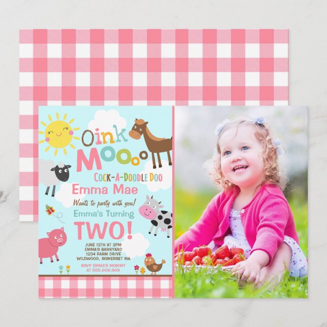 Invitación de cumpleaños de granja Fiesta de la vi (Anverso / Reverso)