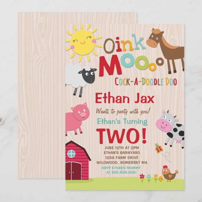 Invitación de cumpleaños de granja Fiesta de la vi (Anverso / Reverso)