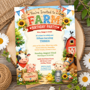 Invitación de cumpleaños de granja granero animal