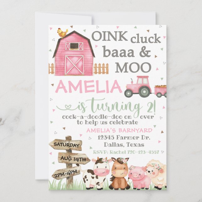 Invitación de cumpleaños de granja, Moo de Baa de  (Anverso)