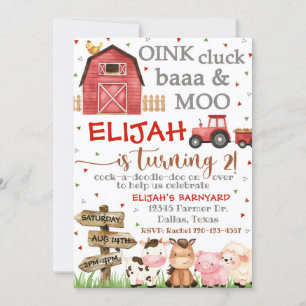 Invitación de cumpleaños de granja, Moo de Baa de