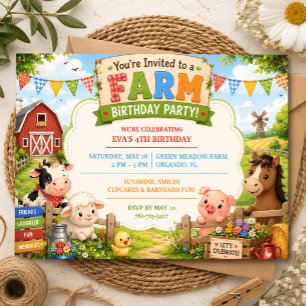 Invitación de cumpleaños de granja para fiesta en