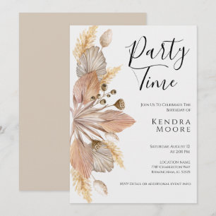 Invitación de cumpleaños de Grass Boho Pompas para