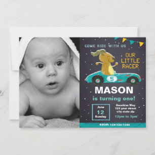 Invitación de cumpleaños de Green Racer con foto
