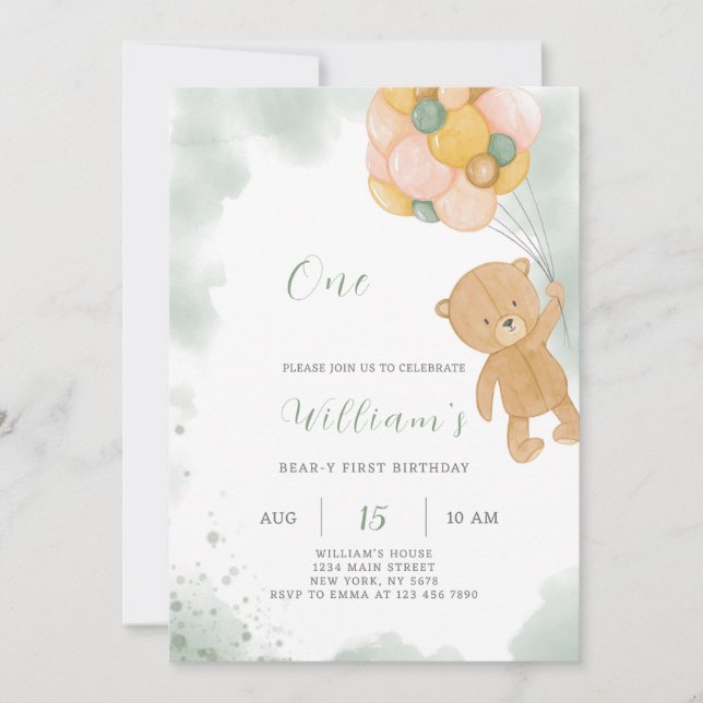 Invitación de cumpleaños de Green Teddy (Anverso)