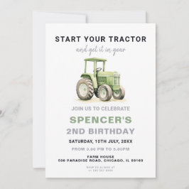 Invitación de cumpleaños de Green Tractor editable