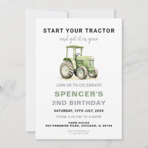 Invitación de cumpleaños de Green Tractor editable