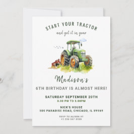 Invitación de cumpleaños de Green Tractor editable