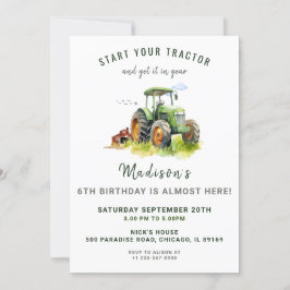 Invitación de cumpleaños de Green Tractor editable