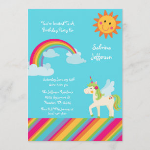 Invitación de cumpleaños de Green Unicorn Rainbow 